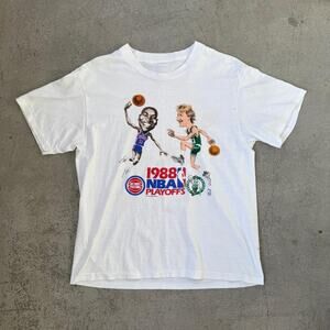 Vintage 1988 NBA Playoffs Detroit Pistons vs Boston Celtics Basketball T Shirt M